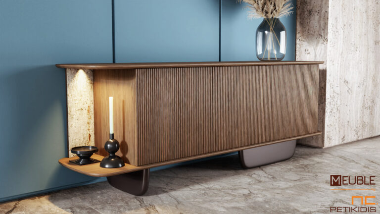 Μπουφές Sienna σχεδιασμένος σε μίνιμαλ και μοντέρνα γραμμή, από ξύλο δρυς και λάκα στα πόδια. Παράγεται σε ποικιλία χρωμάτων και υλικών. Πλάτη με λεπτομέρεια κεραμικού υλικού και κρυφού φωτισμού.