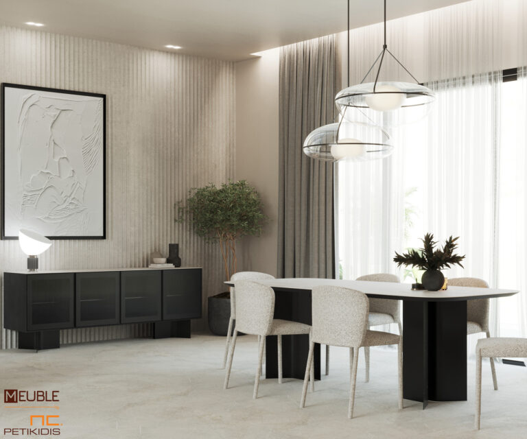 Τραπέζι Modrian με μεταλλικά πόδια και κεραμικό καπάκι. Μπουφέ Modrian με μεταλλικά πόδια, κεραμικό καπάκι και φιμέ τζαμένιες πόρτες. Κατασκευάζονται και με ξύλινο καπάκι. Ποικιλία σε χρώματα και διαστάσεις. Μοντέρνος και minimal σχεδιασμός.