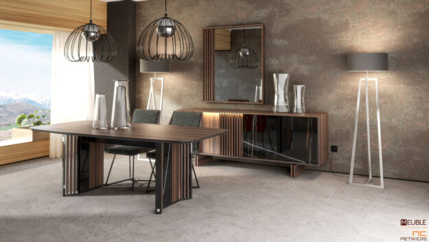 Τραπέζι Sempre με ιδιαίτερο και μοντέρνο σχεδιασμό, συνδυάζει αρμονικά διαφορετικά υλικά όπως το ξύλο ευκαλύπτου, τη λάκα και το κεραμικό στοιχείο. Υπάρχει η δυνατότητα αλλαγής στα υλικά σύμφωνα με τον χώρο σας.