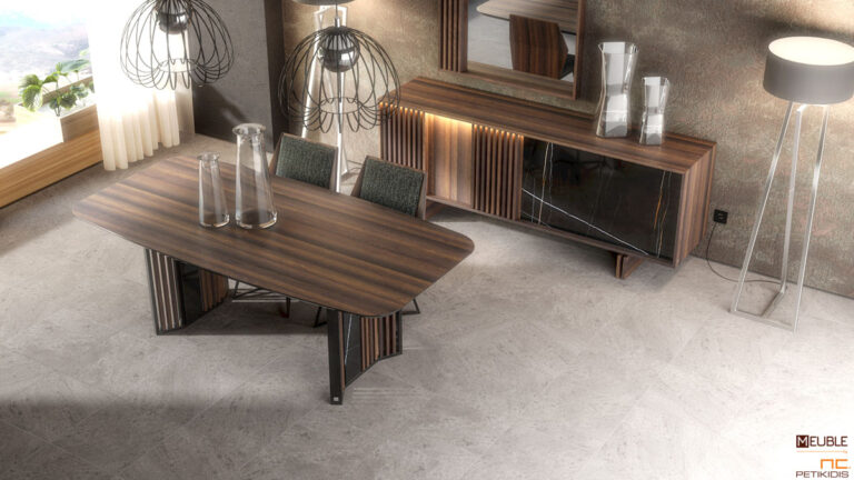 Τραπέζι Sempre με ιδιαίτερο και μοντέρνο σχεδιασμό, συνδυάζει αρμονικά διαφορετικά υλικά όπως το ξύλο ευκαλύπτου, τη λάκα και το κεραμικό στοιχείο. Υπάρχει η δυνατότητα αλλαγής στα υλικά σύμφωνα με τον χώρο σας.