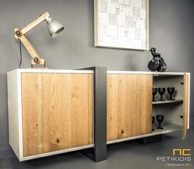 Μπουφές Cube Λάκα Ξύλο Ρουστίκ Δρυς με Μεταλλικά Πόδια