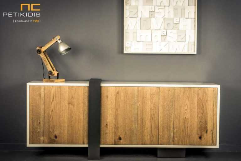 Μπουφές Cube Λάκα Ξύλο Ρουστίκ Δρυς με Μεταλλικά Πόδια