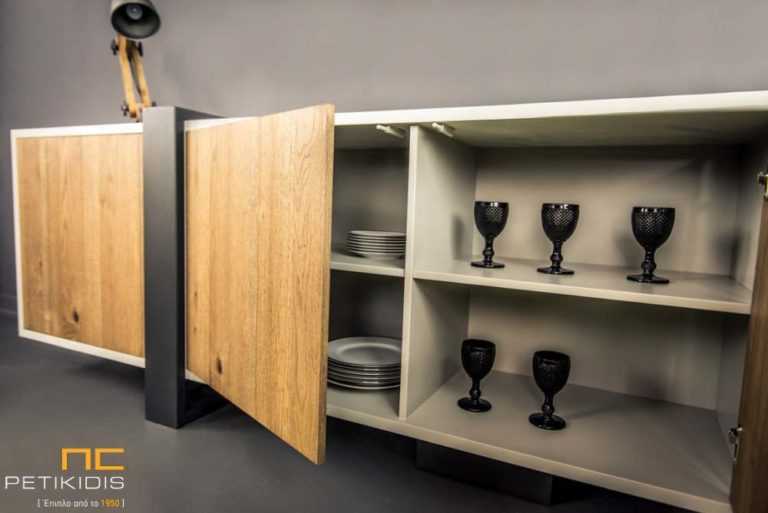 Μπουφές Cube Λάκα Ξύλο Ρουστίκ Δρυς με Μεταλλικά Πόδια