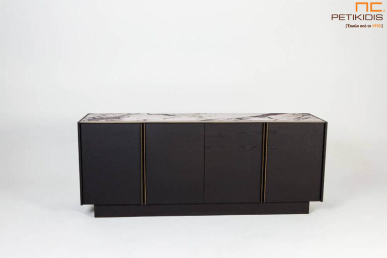 Μπουφέ Paolo από ξύλο δρυς και καπάκι με κεραμικό υλικό μαζί με λεπτομέρειες μετάλλου σε μπρονζέ απόχρωση.Τα δύο μεγάλα ντουλάπια δίνουν μεγάλη δυνατότητα αποθήκευσης. Μοντέρνος και minimal δίνει μια elegant αισθητική. Διατίθεται σε μεγάλη ποικιλία χρωμάτων και διαστάσεων.