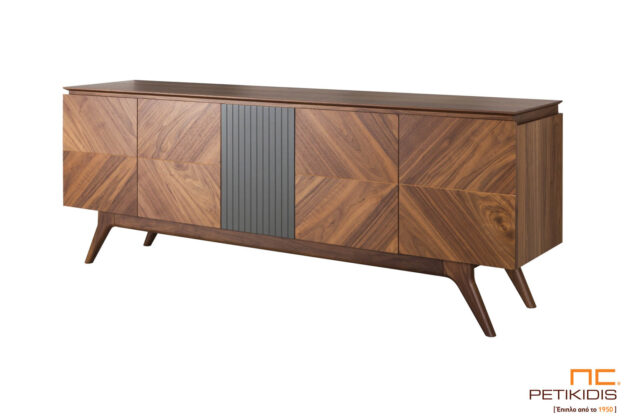 Μπουφέ Prime από ξύλο καρυσιάςκαι λεπτομέρεια λάκας. Αποθυκευτικοί χώροι με 60s διάθεση. Ιδανικό για μικρούς χώρους. Διατίθεται σε μεγάλη ποικιλία χρωμάτων και διαστάσεων.