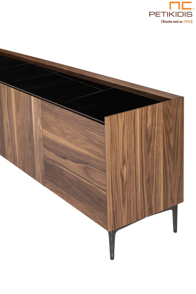 Μπουφέ Spirit από ξύλο καρυδιάς, κεραμικό υλικό στο καπάκι και μεταλλικά πόδια. Μοντέρνο και minimal με αρκετούς αποθηκευτικούς χώρους. Διατείθεται σε μεγάλη ποικιλία χρωμάτων και διαστάσεων.