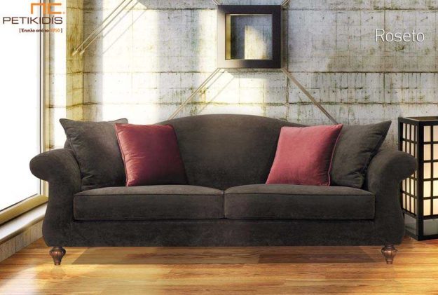 Κλασικό Σαλόνι Σαλόνι Roseto σε νεοκλασικό ύφος με βελούδινο καφέ αδιάβροχο ύφασμα.