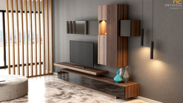 Σύνθεση Sempre με συνδυασμό από ξύλο ευκάλυπτο και γυαλιστερή λάκα. Διαθέτει αποθηκευτικούς χώρους, συρτάρια και χώρο για τηλεόραση. Προαιρετικός φωτισμός. Διατίθεται και σε ξύλο δρυς και σε μεγάλη γκάμα χρωμάτων.