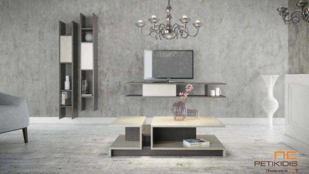 Κλασική Τραπεζαρία Σύνθεση Corte από ξύλο δρυς και λάκα σε μίνιμαλ γραμμή.