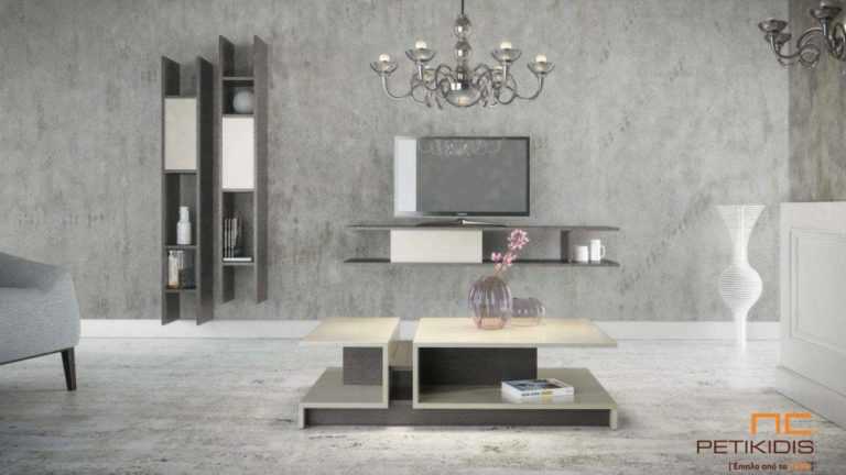 Σύνθεση Corte από ξύλο δρυς και λάκα σε μίνιμαλ γραμμή.