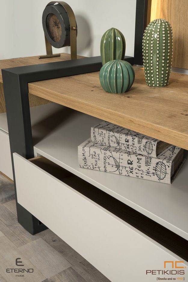 Κλασική Τραπεζαρία Μοντέρνα Σύνθεση Cube Ξύλο Δρυς & Λάκα με Φωτισμό