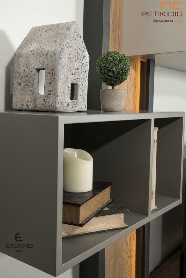 Μοντέρνα Σύνθεση Cube Ξύλο Δρυς & Λάκα με Φωτισμό