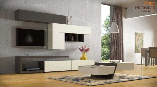 Κλασική Τραπεζαρία Σύνθεση Life από ξύλο δρυς και λάκα.Η τηλεόραση μπορεί να τοποθετηθεί στον τοίχο ή πάνω στη βάση του επίπλου.