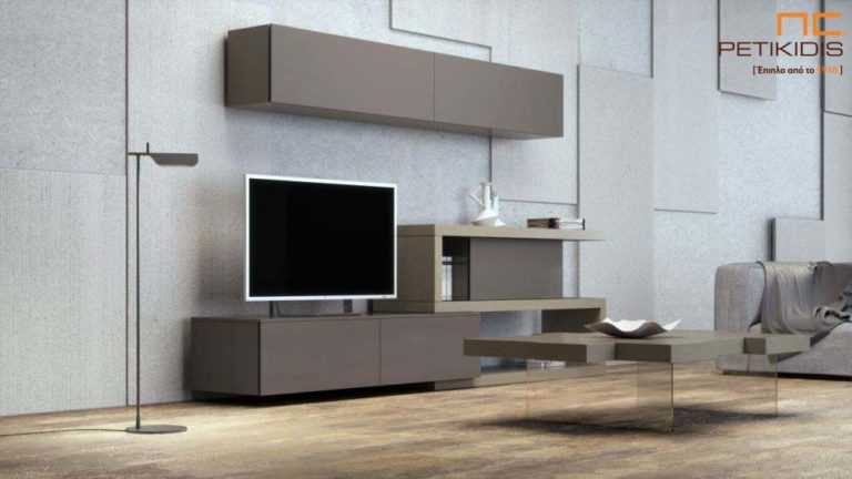 Σύνθεση Roza από ξύλο δρυς σε δύο χρωματισμούς.Διαθέτει ιδιαίτερο σχεδιασμό στην βάση της τηλεόρασης και αρκετούς αποθηκευτικούς χώρους..