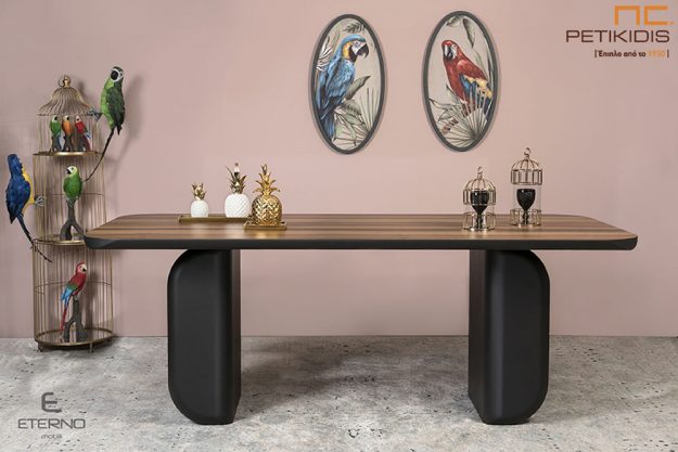 Κλασική Τραπεζαρία Τραπεζαρία Balance με ξύλο γκριζάρντ και πόδια από γκοφρέ λάκα. Μοντέρνο και minimal style με ιδιαίτερο χαρακτηριστικό το ξεχωριστό ξύλο που έχει με τα έντονα νερά.