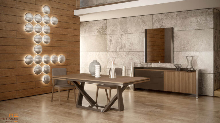 Τραπέζι Belunga με ξύλο δρυς και λεπτομέρειες από γυαλιστερή λάκα. Συνδυάζεται με τον μπουφέ Hugo σε minimal γραμμές. Διαχρονικότητα και φινέτσα σε μοντέρνο ύφος. Δυνατότητα αλλαγής χρωμάτων και διαστάσεων.