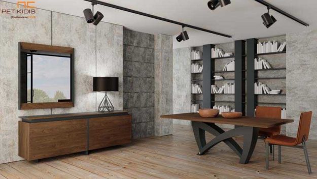 Κλασική Τραπεζαρία Τραπεζαρία και μπουφές Mare από ξύλο καρυδιάς και λεπτομέρειες λάκας. Το τραπέζι διαθέτει προέκταση.