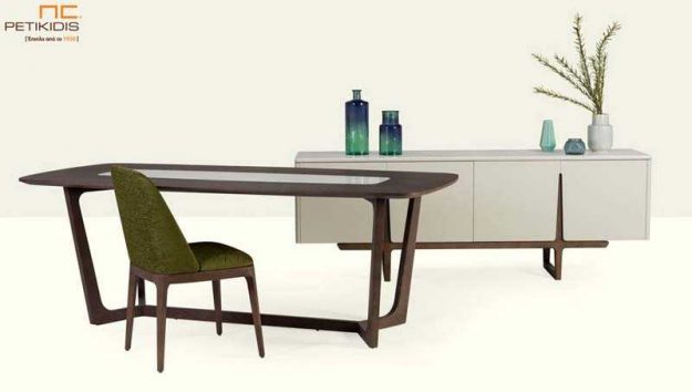 Τραπεζαρία Carino με μπουφέ Franko από λάκα και δρυς με κεραμικό καπάκι