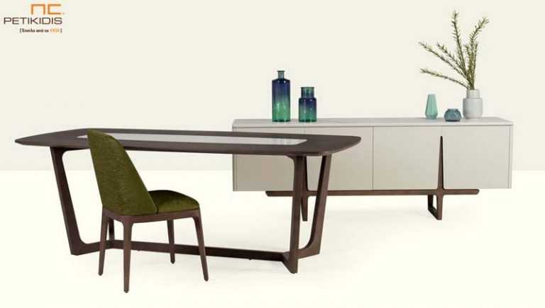 Τραπεζαρία Carino με μπουφέ Franko από λάκα και δρυς με κεραμικό καπάκι