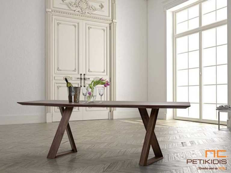 Τραπεζαρία Loop από ξύλο καρυδιάς με κεντρικά πόδια και δυνατότητα προέκτασης..