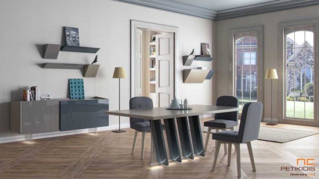 Κλασική Τραπεζαρία Τραπεζαρία Bravo με ξύλο δρυς και λάκα. Στα πόδια διαθέτει φωτισμό.