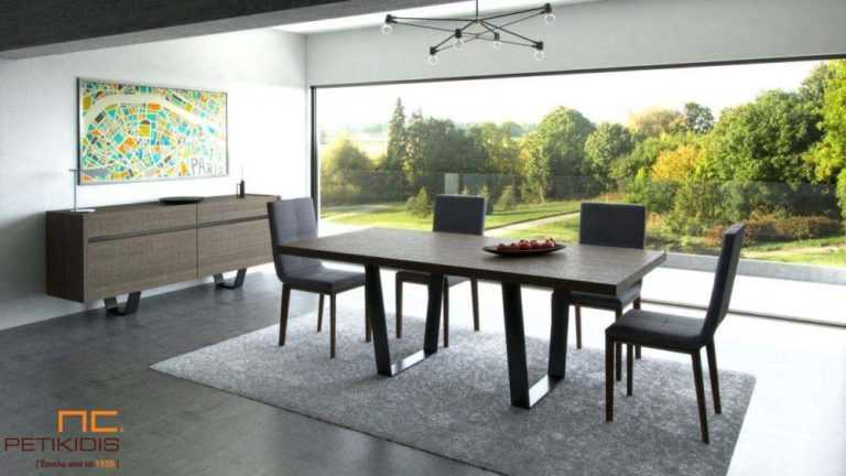 Τραπεζαρία Wood από μασίφ ξύλο δρυς με μεταλλικά πόδια.