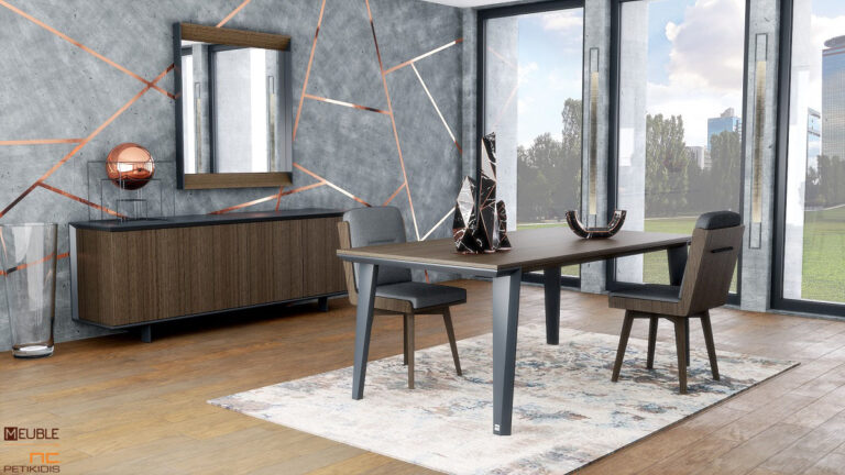 Τραπέζι Slim με συνδυασμό ξύλου και λάκα. Διαθέτει δυνατότητα προέκτασης. Ο minimal και εργονομικός σχεδιασμός της είναι ιδανικός και για μικρούς χώρους. Συνδυάζεται με τον μπουφέ Slim. Διατίθεται σε μεγάλη ποικιλία χρωμάτων και διαστάσεων.