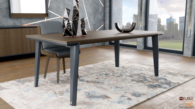 Τραπέζι Slim με συνδυασμό ξύλου και λάκα. Διαθέτει δυνατότητα προέκτασης. Ο minimal και εργονομικός σχεδιασμός της είναι ιδανικός και για μικρούς χώρους.