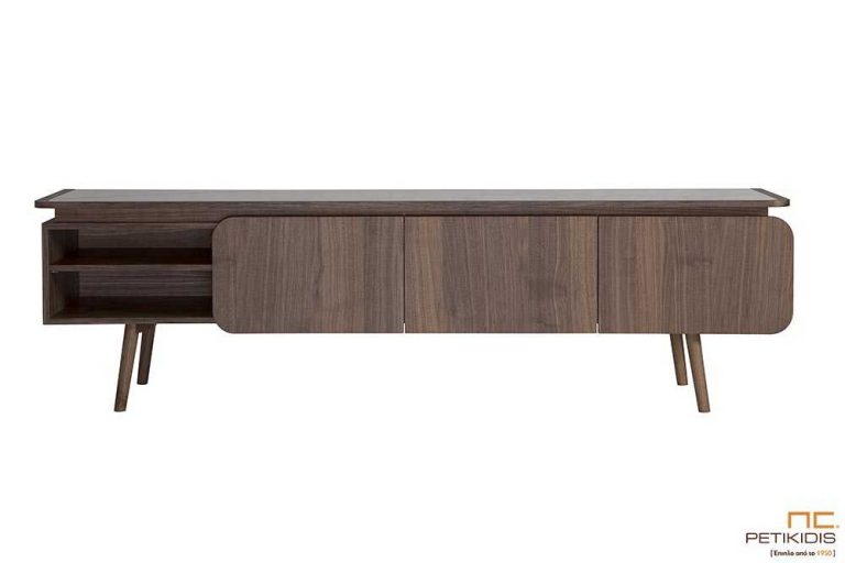 Έπιπλο tv Vendome από ξύλο καρυδιάς και κεραμικό καπάκι με τρία ντουλάπια και ράφια.