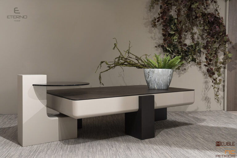 Τραπέζι σαλονιού Lobby με συρτάρι σεταρισμένο με το βοηθητικό τραπεζάκι. Έξυπνος και μίνιμαλ σχεδιασμός. Ξύλο δρυς και λάκα με δυνατότητα επιλογής χρωμάτων.