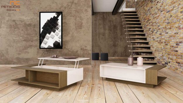 Κλασική Τραπεζαρία Τραπεζάκι σαλονιού Cosi από ξύλο δρυς και λευκή λάκα. Διαθέτει ένα μεγάλο σερβιτόρο και αρκετούς αποθηκευτικούς χώρους.