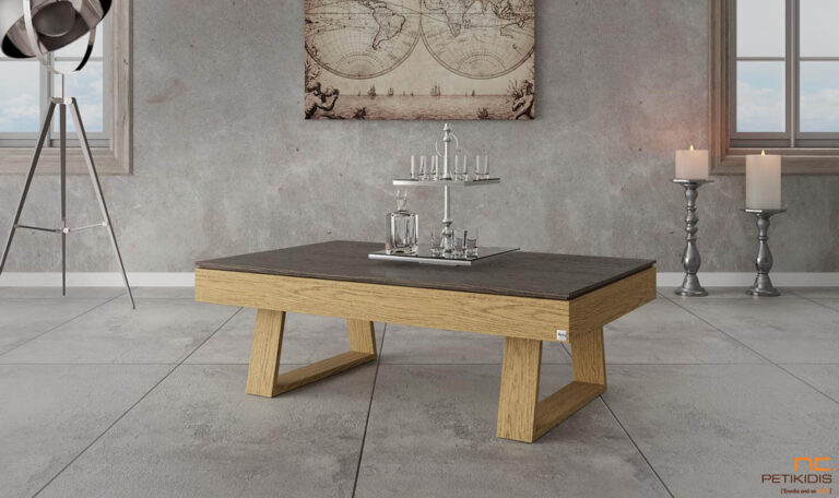 Τραπεζάκι σαλονιού Delta από ξύλο ρουστίκ δρυς σε συνδυασμό δύο αποχρώσεων. Διαθέτει ένα μεγάλο σερβιτόρο. Ιδανικό για μικρούς χώρους. Παράγεται σε μεγάλη ποικιλία χρωμάτων και διαστάσεων.