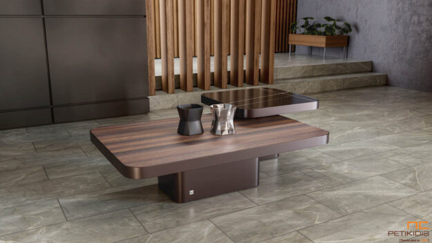 Τραπεζάκι σαλονιού Verde. Συνδυασμός ξύλου, κεραμικού υλικού και λάκας. Αποτελείται από δύο ξεχωριστά τραπεζάκια ένα μακρόστενο και ένα τετράγωνο. Μοντέρνο και elegant. Διατίθεται σε μεγάλη ποικιλία χρωμάτων και διαστάσεων.