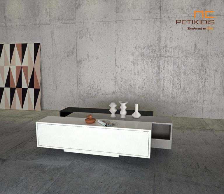 Τραπεζάκι σαλονιού Box από ξύλο δρυς και λάκα. Το ιδιαίτερο σχήμα του δίνει τη δυνατότητα να αλλάζει μορφές. Διαθέτει συρτάρι.