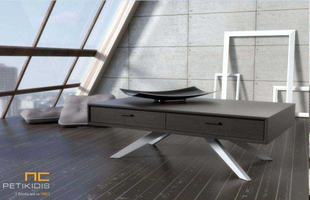 Κλασική Τραπεζαρία Τραπεζάκι σαλονιού Max από ξύλο δρυς και λεπτομέρειες λάκας.Διαθέτει δύο συρτάρια.