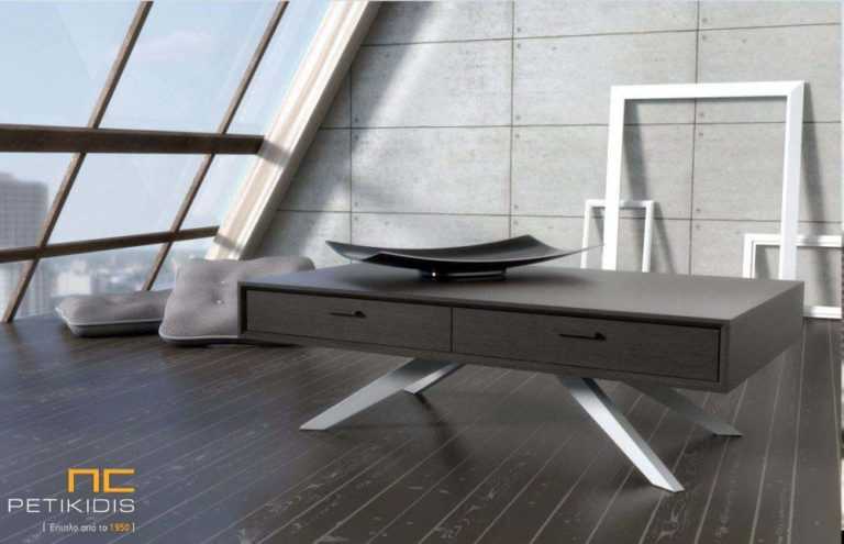 Τραπεζάκι σαλονιού Max από ξύλο δρυς και λεπτομέρειες λάκας.Διαθέτει δύο συρτάρια.