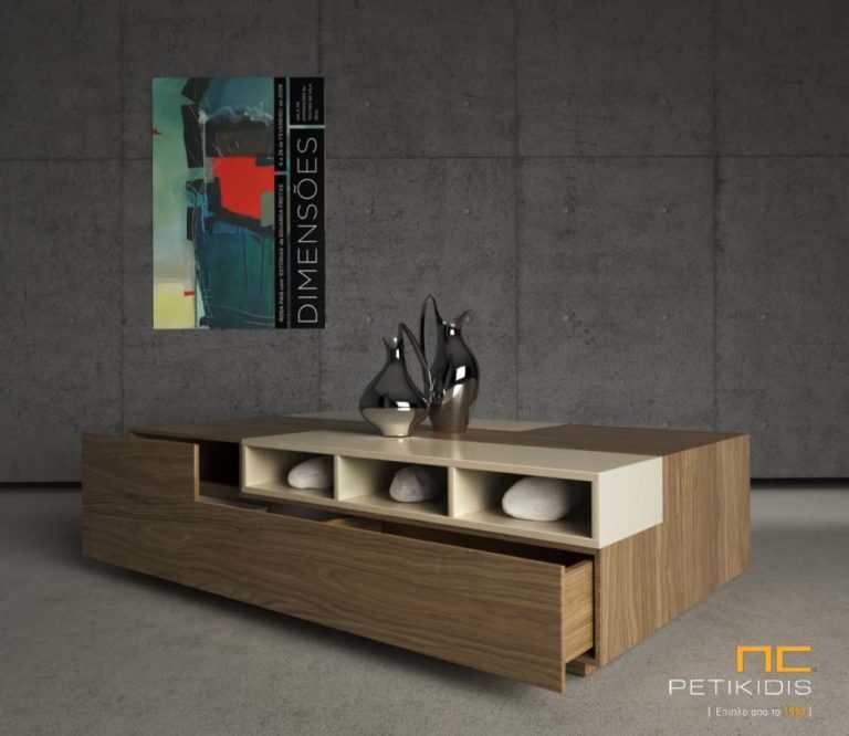 Τραπεζάκι σαλονιού Pure από ξύλο καρυδιάς και λάκα με δύο μεγάλα συρτάρια.