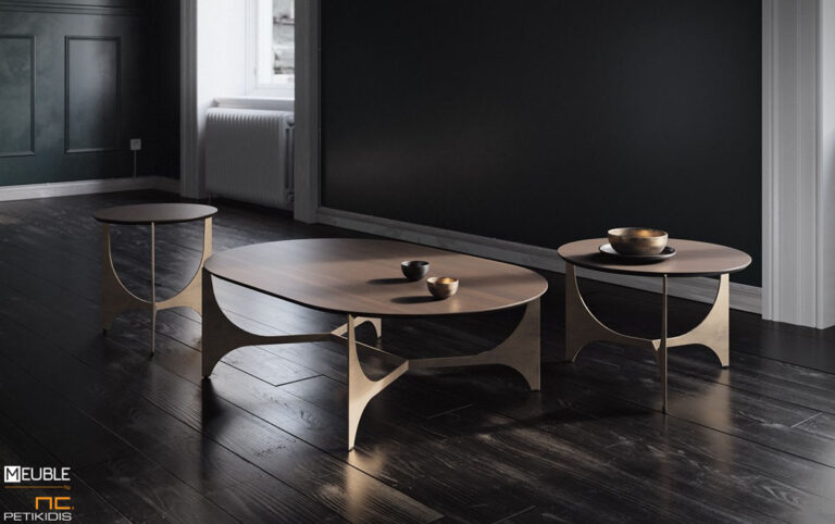 Tραπέζι μέσης και βοηθητικά τραπεζάκια Oscar κατασκευασμένα από μεταλλικό σκελετό και ξύλο δρυς στο καπάκι. Διατίθενται με διάφορες επιφάνειες. Εντυπωσιακός μίνιμαλ σχεδιασμός.