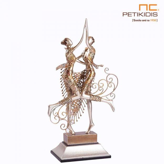 Επιδαπέδιο διακοσμητικό γλυπτό "Tango" με φιγούρα ζευγαριού 'Couple' από πολυποροπυλαίνιο και μεταλλικά στοιχεία. Οι διαστάσεις του είναι 80cm ύψος,39cm πλάτος και 21cm φάρδος.