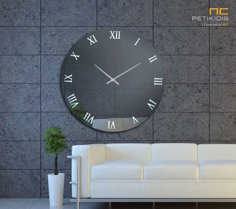Επιτοίχιος καθρέπτης ρολόι με λατινικούς αριθμούς και φωτισμό- E510