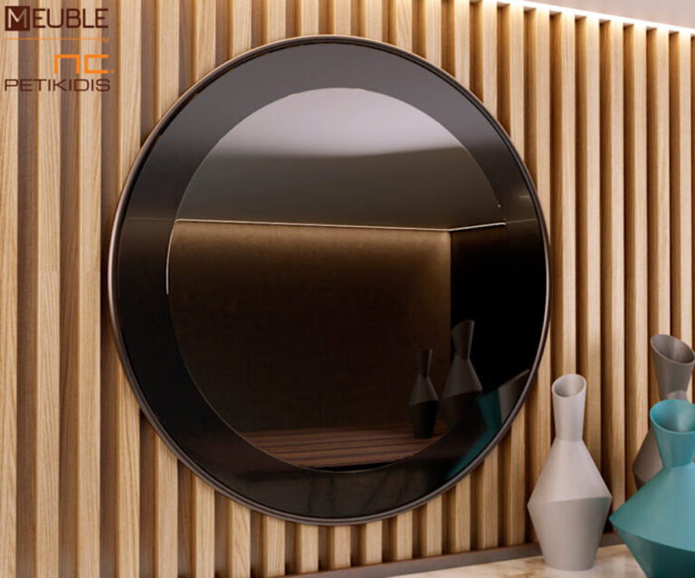 Μοντέρνος στρογγυλός καθρέφτης Hoop σε φιμέ κρύσταλλο. Διατίθεται σε ποικιλία χρωμάτων.