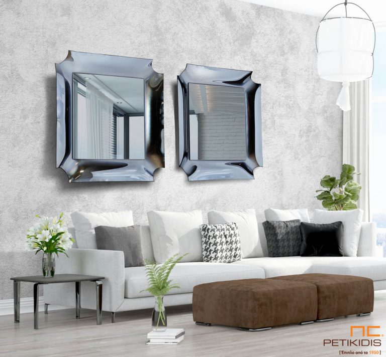 Επιτοίχιος τετράγωνος καθρέφτης με ψημένο μαύρο γυαλί- F250