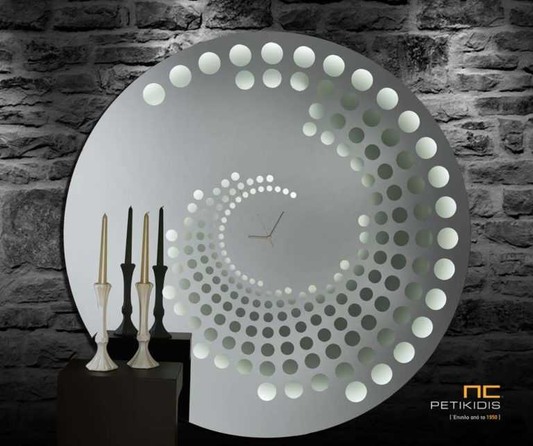 Επιτοίχιος Στρογγυλός Καθρέπτης Φιμέ με Ρολόι LED- R110