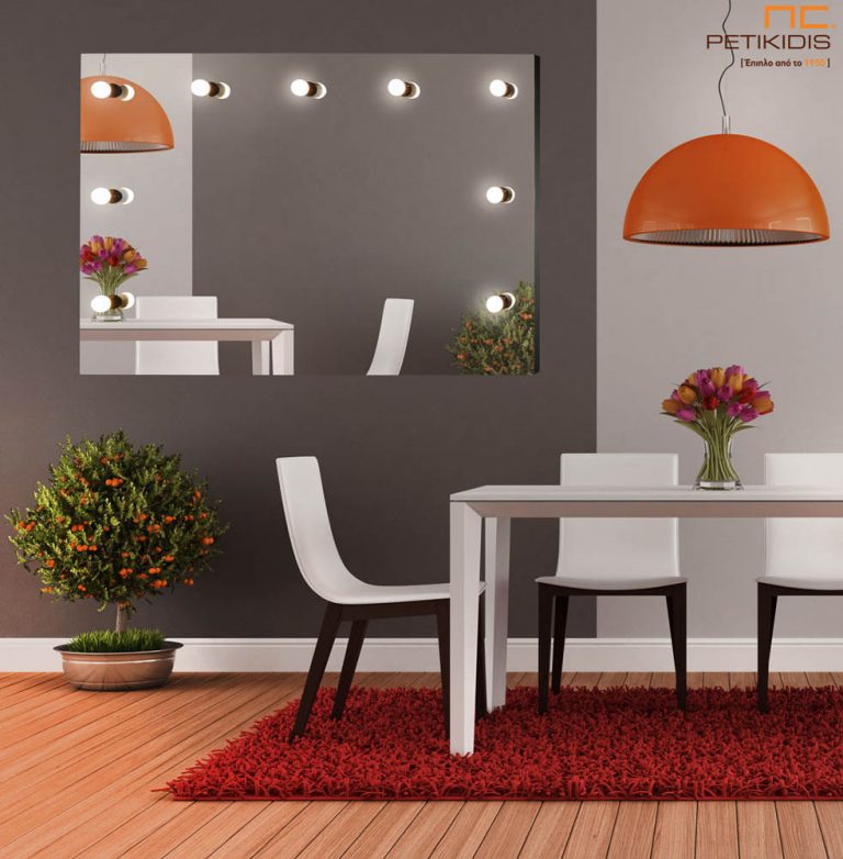 Παραλληλόγραμμος επιτοίχιος καθρέφτης Hollywood για μακιγιάζ με περιμετρικό φωτισμό- Μ40