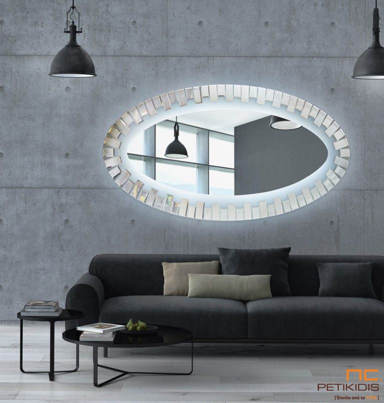 Oβάλ επιτοίχιος καθρέφτης με φωτισμό -M20