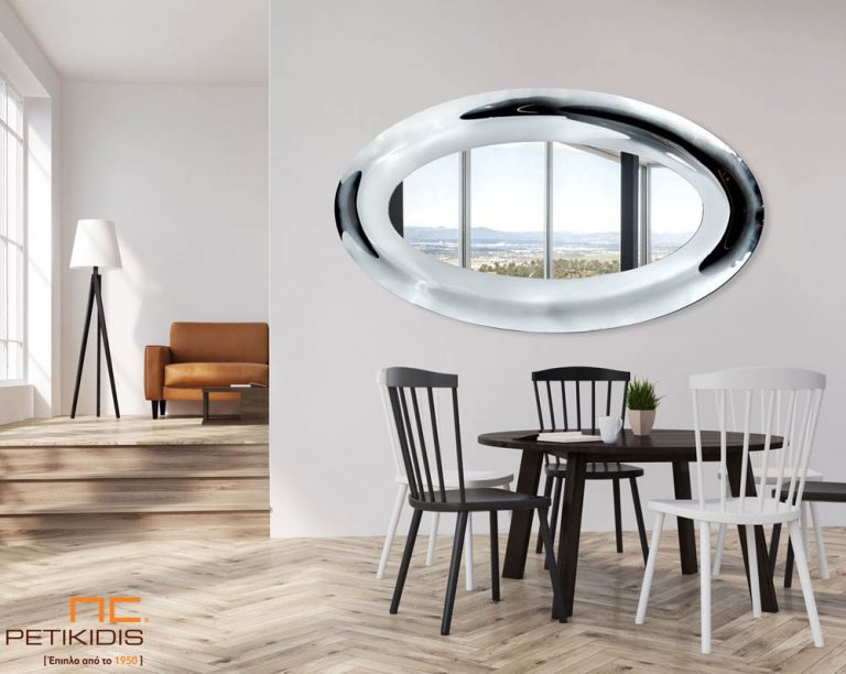 Oβάλ επιτοίχιος καθρέφτης σε γυάλινη λακαριστή κορνίζα -M90