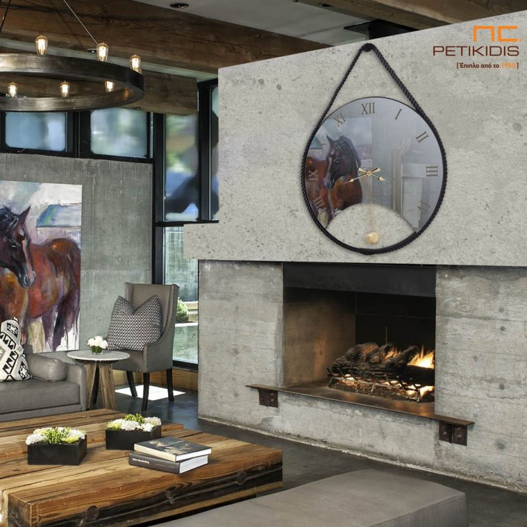 Στρογγυλός επιτοίχιος καθρέφτης-ρολόι με σκοινί- D100