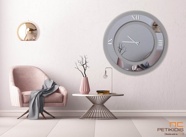 Στρογγυλός επιτοίχιος καθρέφτης-ρολόι - D60