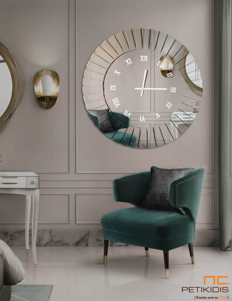 Στρογγυλός επιτοίχιος καθρέφτης-ρολόι με φωτισμό- M30