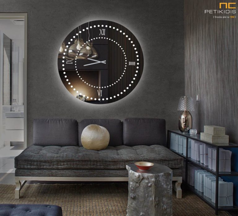 Στρογγυλός επιτοίχιος καθρέφτης-ρολόι με φωτισμό- Ν50